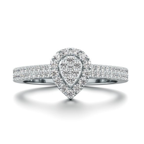 Exquisite Pear Diamond Ring in White 10k Gold