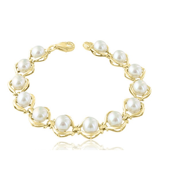 Entrancing Thirteen 6.5mm Pearl 14K Yellow Gold Bracelet