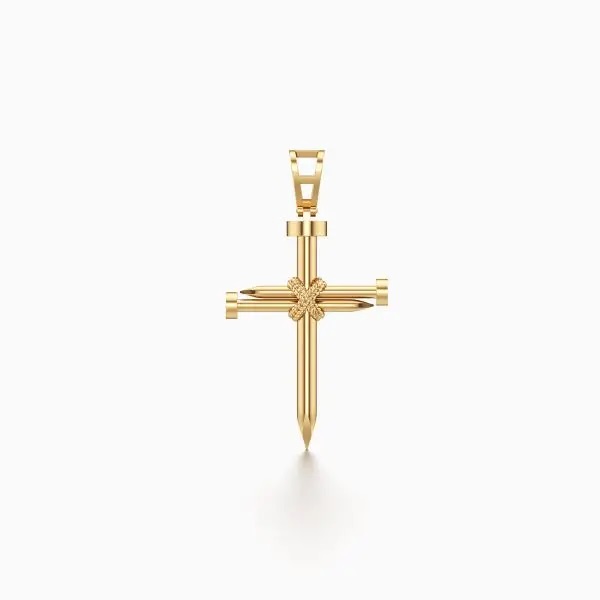 Nail Cross Diamond Pendant in Yellow 10k Gold