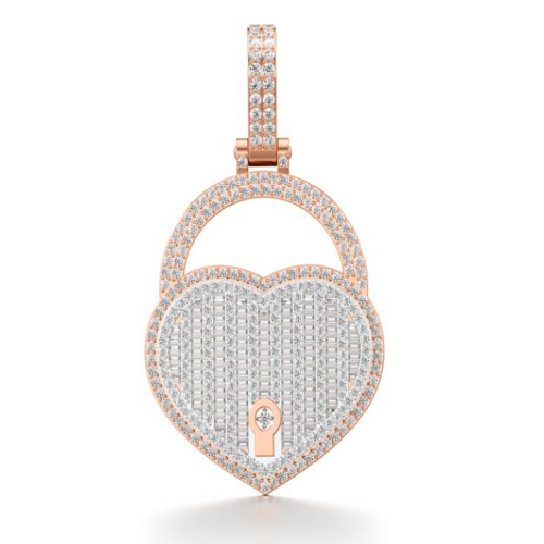 Frozen Heart Lock Diamond Pendant in Rose 10k Gold