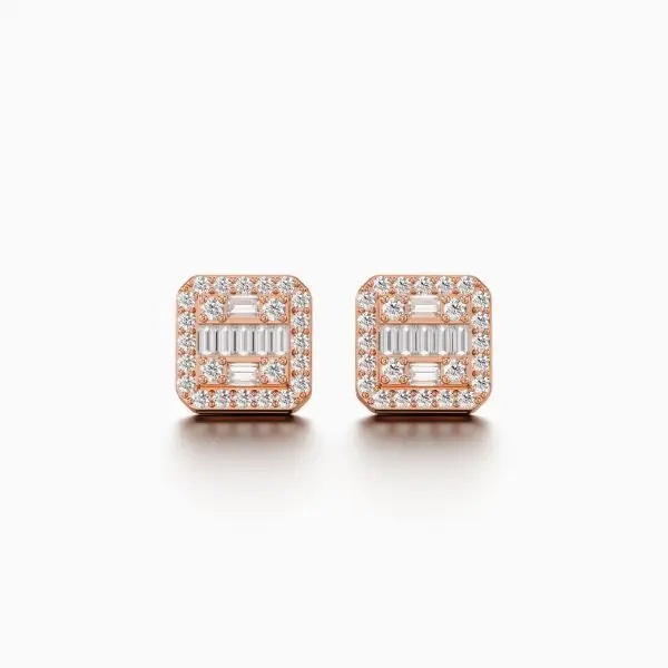 Glary Cushion Frame Halo Diamond Earrings