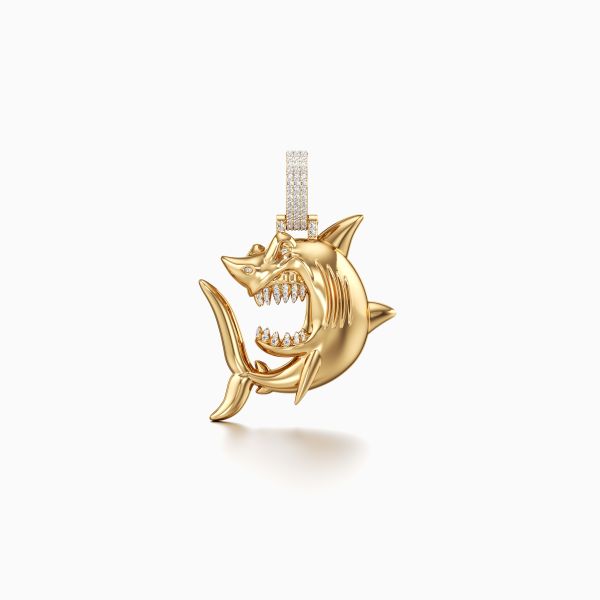 Rocking Shark Diamond Pendant in Yellow 10k Gold