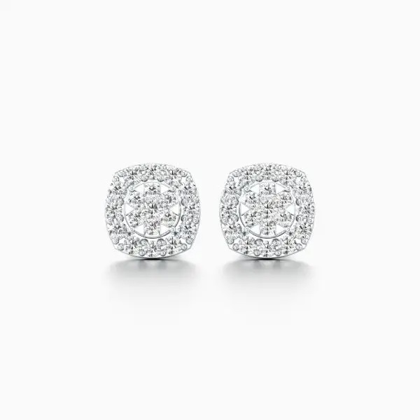 Groovy Cushion Frame Halo Diamond Earrings in White 10k Gold