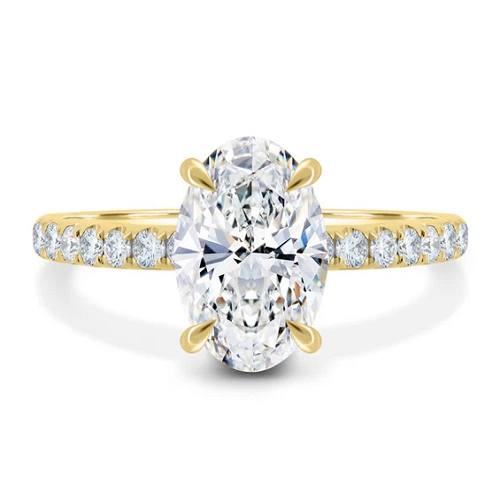 Oval Solitaire with Hidden Halo and Pave Ring