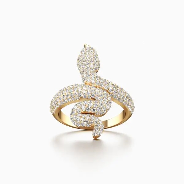 Icy Coiled Snake Diamond Ring in Yellow 10k Gold