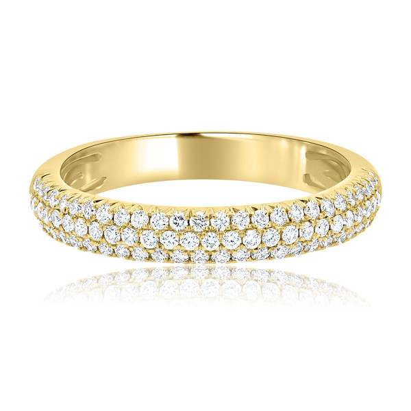 Three-Row Pavé 0.40 Carat Diamond 14K Yellow Gold Wedding Band