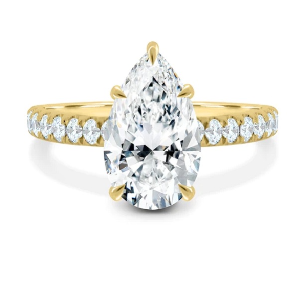 5 Claw Pear Pave Solitaire with Hidden Halo Ring