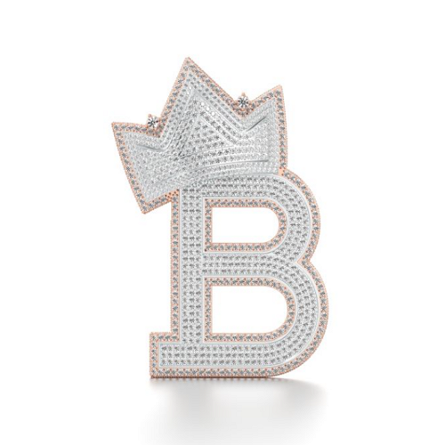 Icy Crowned B Diamond Pendant in Rose 10k Gold