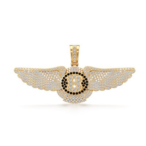 Swanky Bentley Logo Diamond Pendant in Yellow 10k Gold