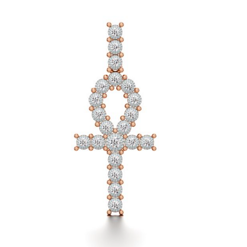 Shiny Ankh Diamond Pendant in Rose 10k Gold