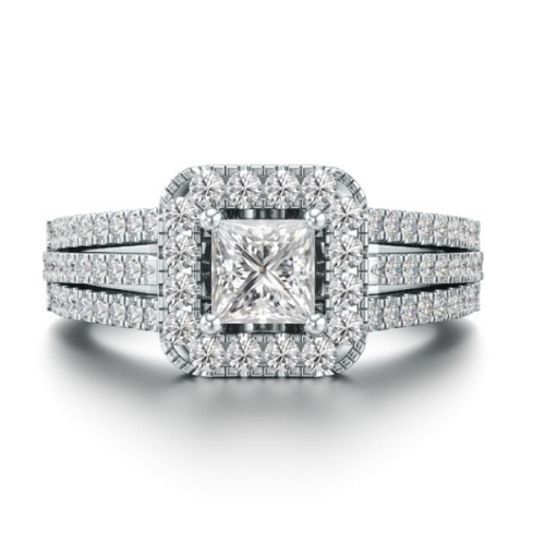 Solitaire Triad Diamond Ring in White 10k Gold