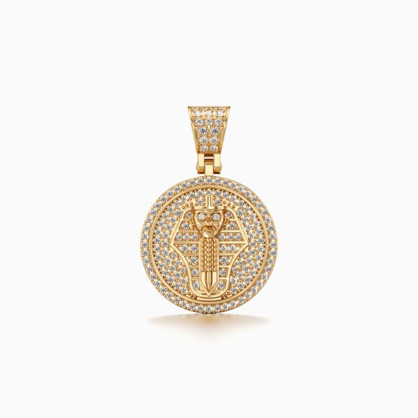 Pharaoh Medallion Diamond Pendant in Yellow 10k Gold