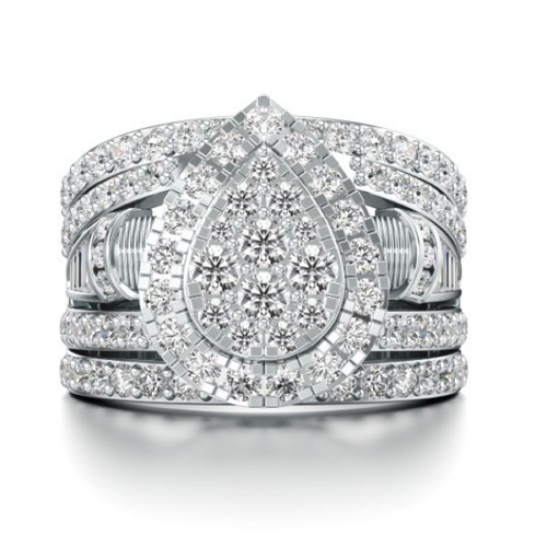 Pear Trophy Diamond Ring in White 10k Gold
