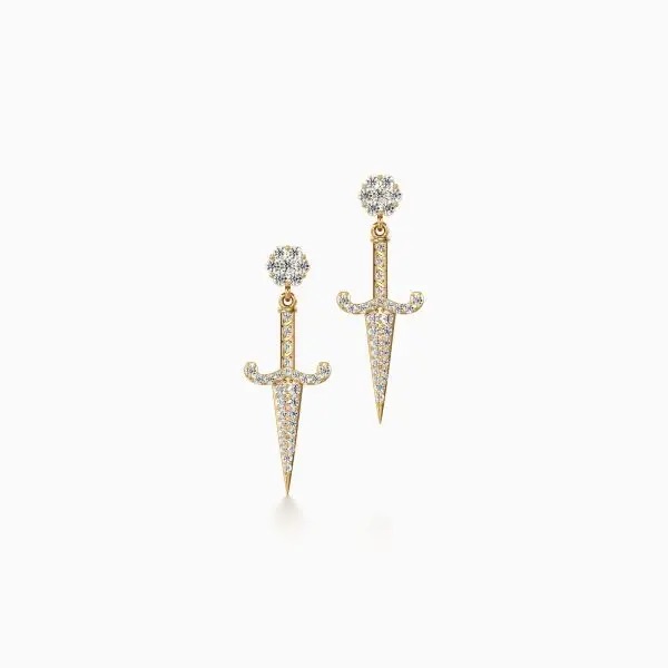 Killer Dagger Diamond Earrings in Yellow 10k Gold