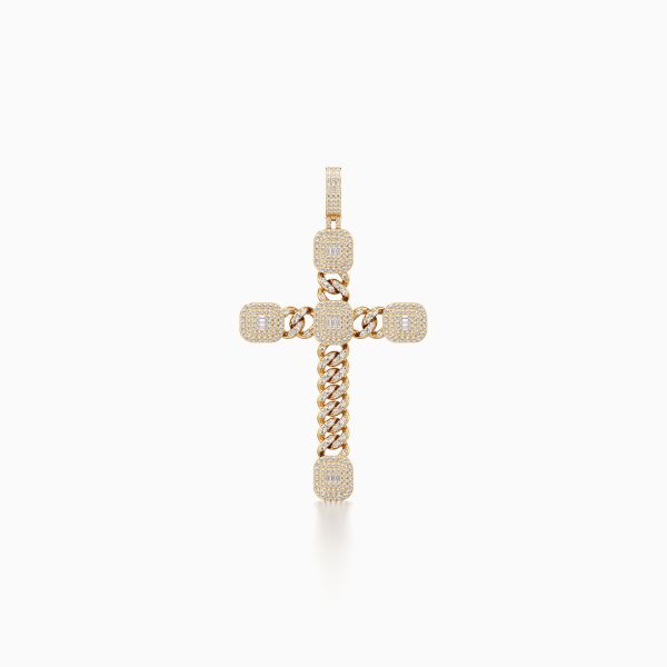 Cuban-link Cross Diamond Pendant in Yellow 10k Gold